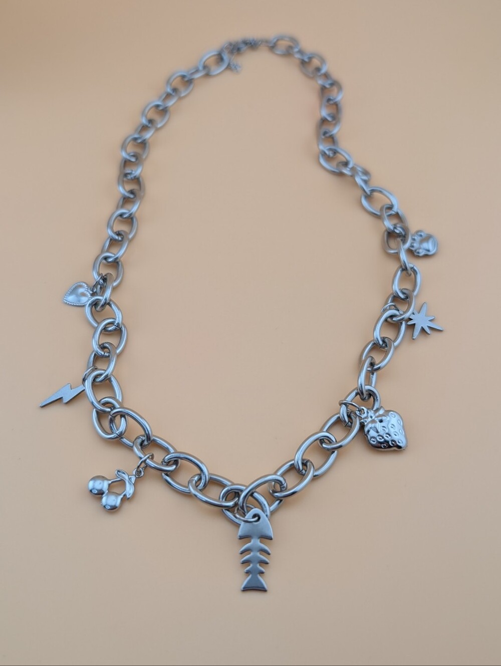 Whimsigoth Silver Chunky Charm Chain Necklace Goth Punk